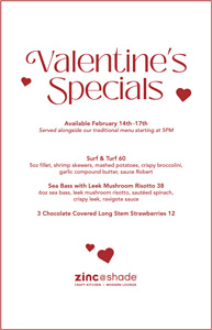 Valentine's Specials Menu